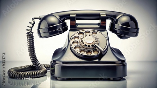 Vintage black telephone with rotary dial and coiled cord , retro, communication, technology, antique, classic, old-fashioned photo