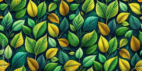 Wallpaper Mural Vibrant Green and Yellow Leaf Pattern, Seamless Texture, Tropical Design, Seamless Pattern, Tropical Leaves, Nature Torontodigital.ca