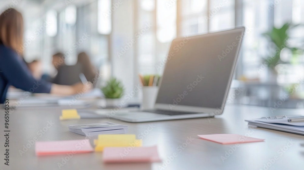 Professional desk with scattered office supplies, bathed in natural light, reflecting a creative work atmosphere. Professional desk with scattered office supplies, bathed in natural light, reflecting a creative work atmosphere.
