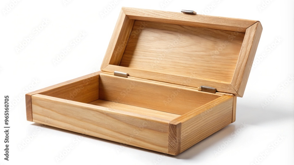 Open wooden box containing part of a blind, window blind, open box, wooden Open wooden box containing part of a blind, window blind, open box, wooden