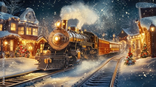 Christmas Train on Snowy Tracks