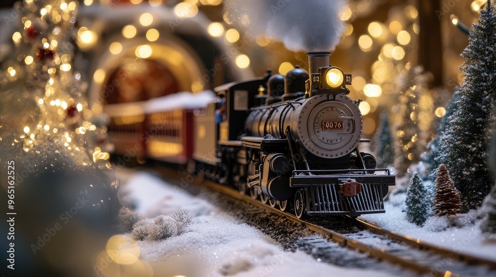 A Festive Train Journey Through a Christmas Tunnel
