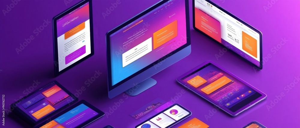 Modern Technology Devices on Purple Background Modern Technology Devices on Purple Background