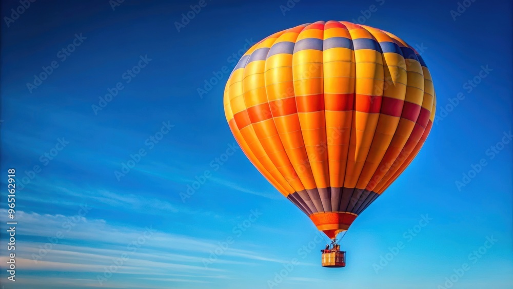 Fototapeta premium Orange hot air balloon floating in a vibrant blue morning sky, adventure, travel, aerial, transportation, peaceful
