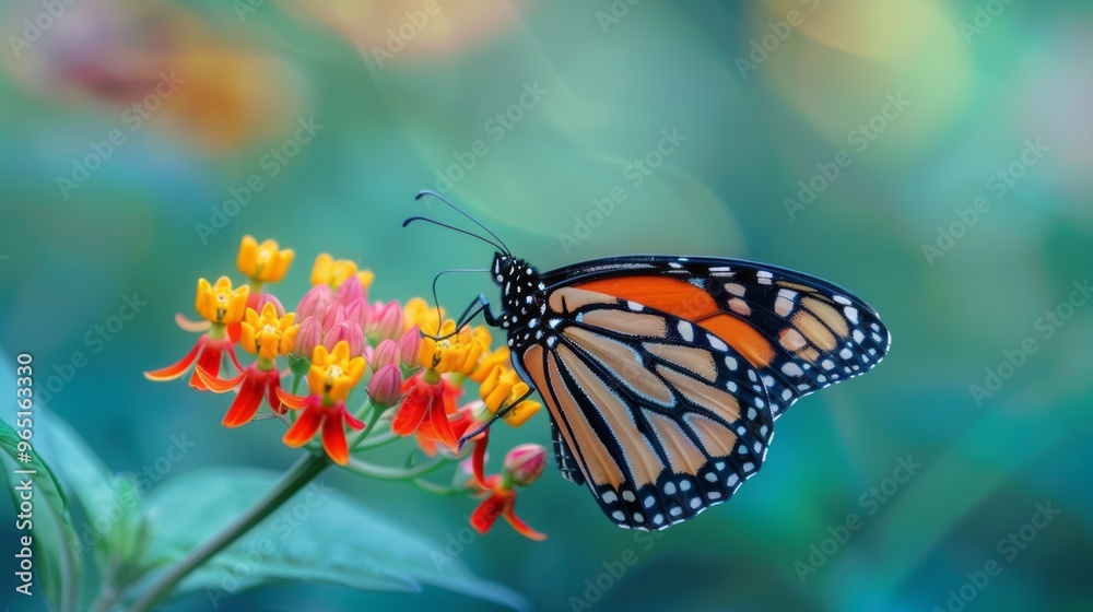 Brightly colored butterfly resting on a vibrant flower in a close-up wallpaper image, showcasing detailed patterns and rich colors for nature-themed decor and backgrounds Brightly colored butterfly resting on a vibrant flower in a close-up wallpaper image, showcasing detailed patterns and rich colors for nature-themed decor and backgrounds
