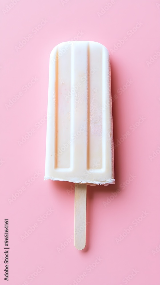 A White Popsicle with a Wooden Stick on Pink A White Popsicle with a Wooden Stick on Pink