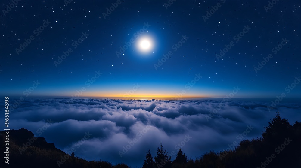Crescent Moon Above Clouds