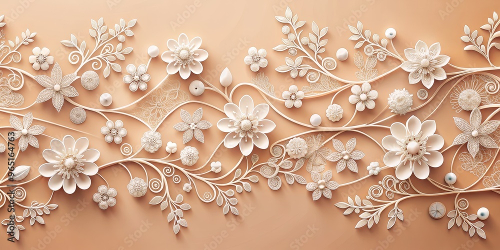 White Paper Flowers and Vines, paper art, floral design, 3d art White Paper Flowers and Vines, paper art, floral design, 3d art