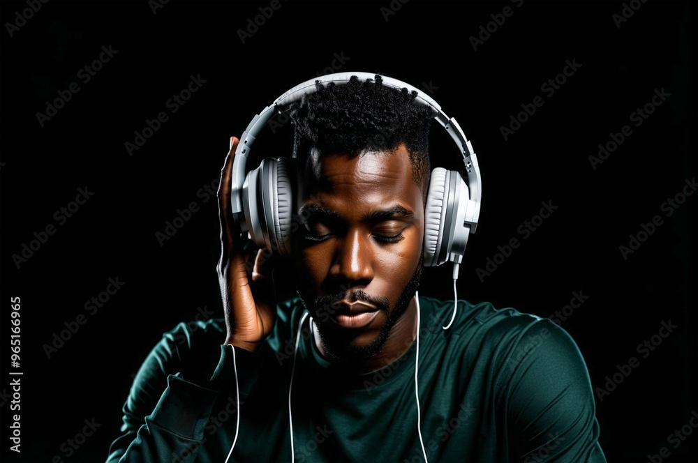 A man wearing headphones is looking at the camera A man wearing headphones is looking at the camera