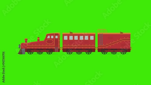 Old red color cartoon toy train engine passing with boxes 2d animation on green screen 4k motion graphic animated video