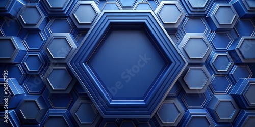Abstract Blue Hexagon Patte...