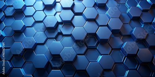 Abstract Blue Hexagon Patte...