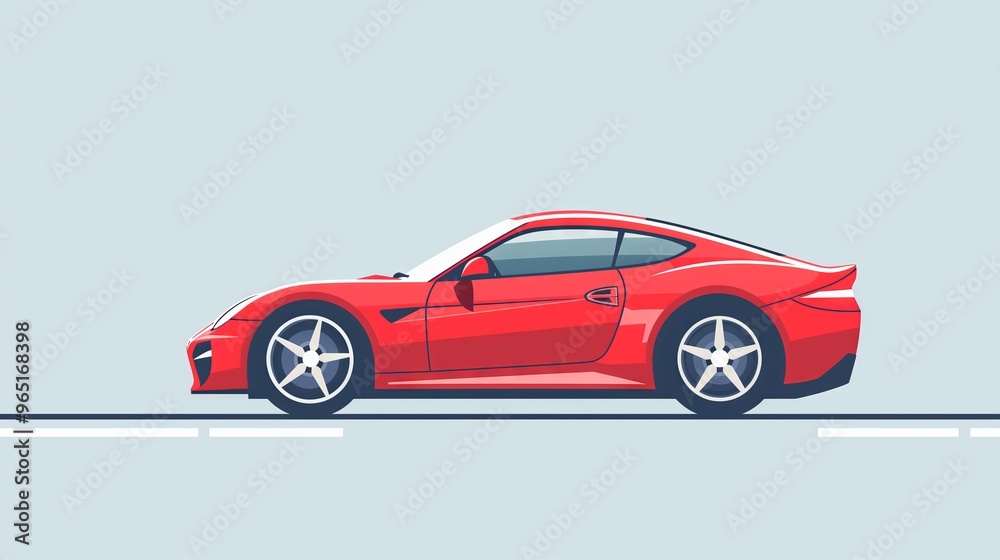 Fototapeta premium Modern Red Sports Car Illustration on Open Road - Perfect for Automotive Marketing and Design Projects