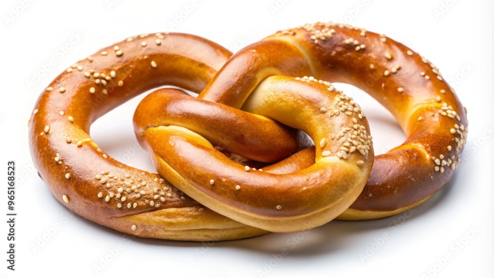 Fresh golden-brown pretzel twist on a crisp white background, perfect for showcasing your brand's message and inviting Fresh golden-brown pretzel twist on a crisp white background, perfect for showcasing your brand's message and inviting