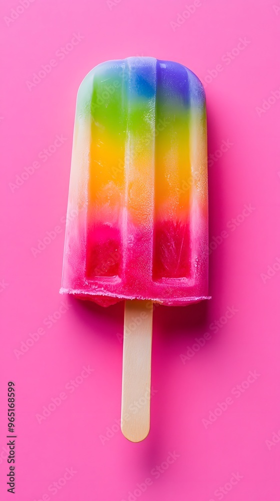 A Rainbow-Colored Popsicle on a Pink Background A Rainbow-Colored Popsicle on a Pink Background