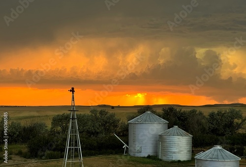 A Fiery Montana Sunset against Huge Thunderheads