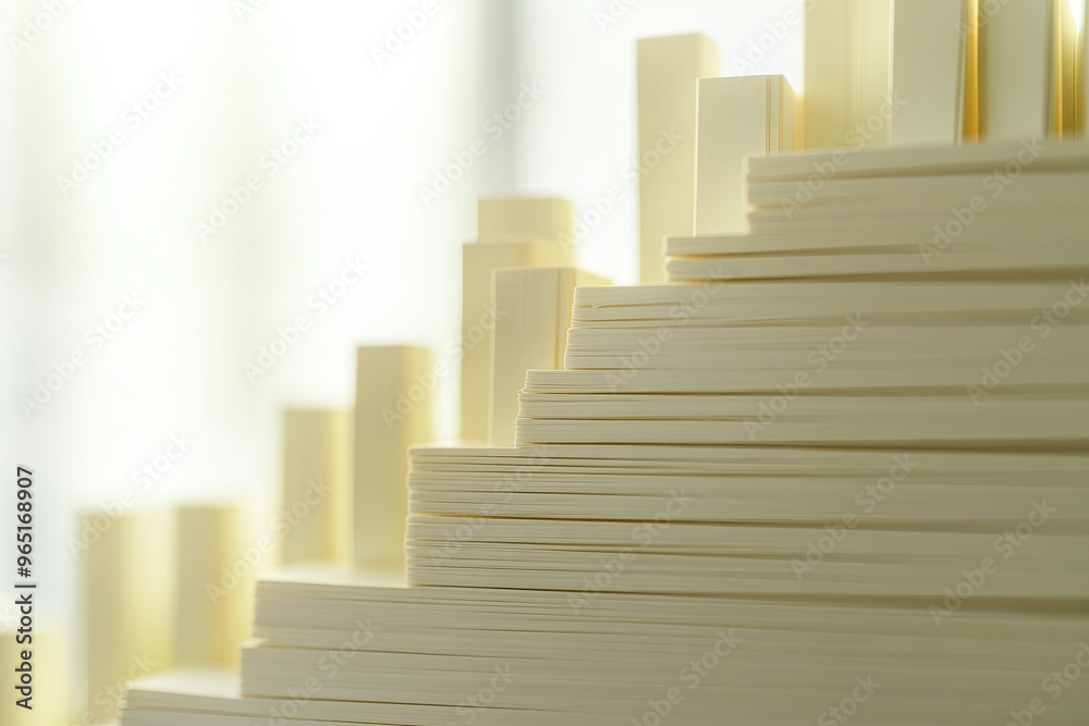 Fototapeta premium Paper Cut Style Bar Graph of Rising Paper Stacks: Symbolizing Business Growth and Performance