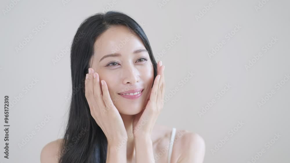 化粧水を顔に塗る女性 化粧水を顔に塗る女性