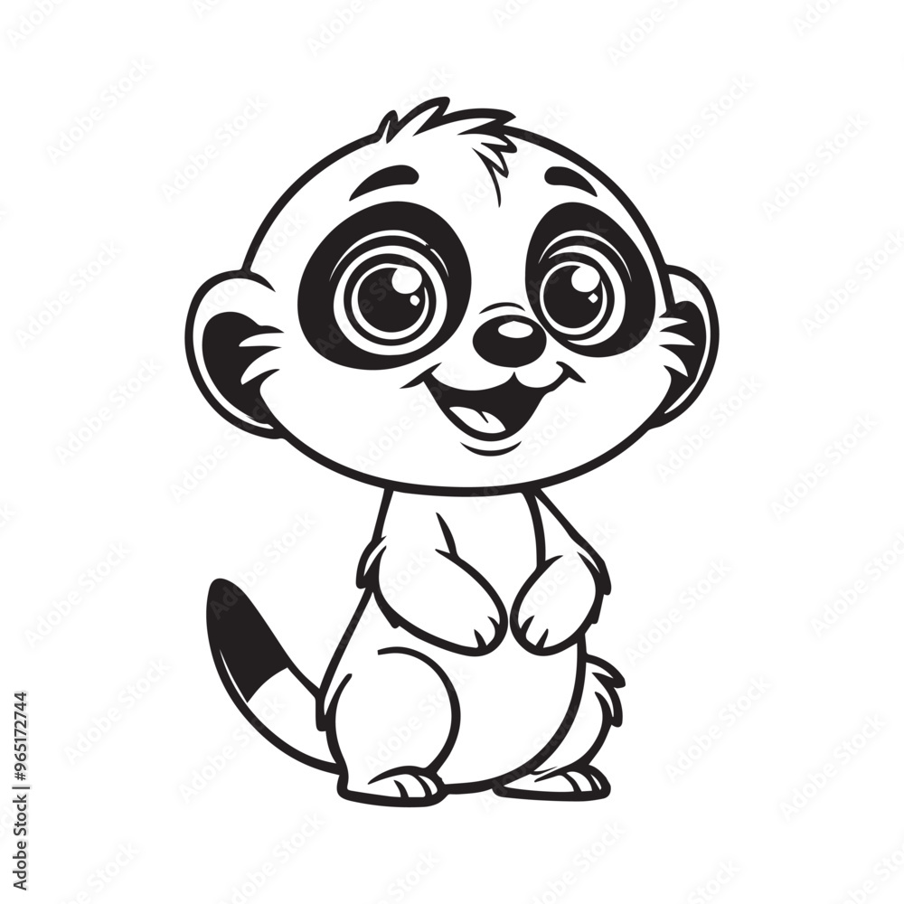 Obraz premium Funny Meerkat Outline Design - Meerkat Vector Illustration in black and white