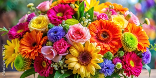 Vibrant close-up of a bouquet of colorful flowers, bouquet, vibrant, close-up, colorful, flora, petals, nature, beauty, garden