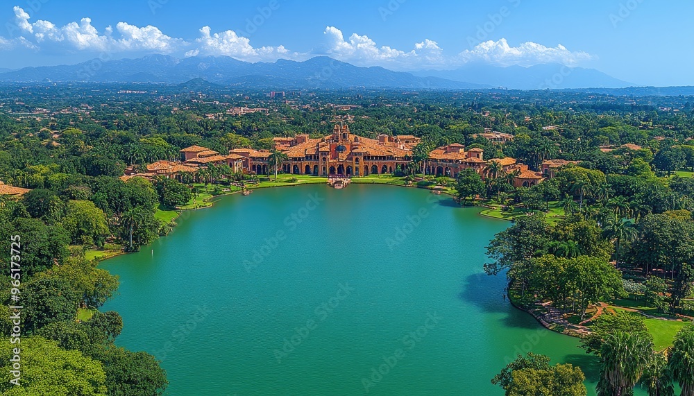 Aerial view of a grand estate. The photo is perfect for depicting wealth, luxury, and tropical living. Aerial view of a grand estate. The photo is perfect for depicting wealth, luxury, and tropical living.