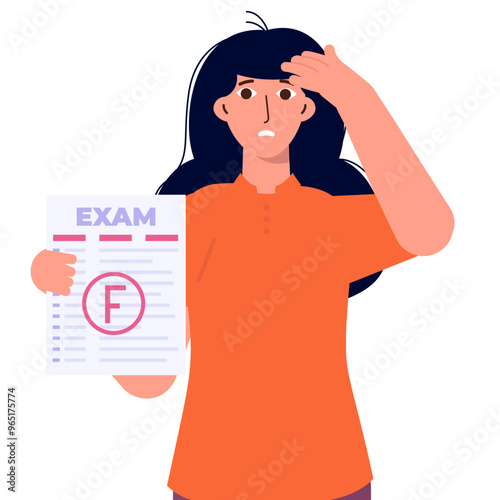 Bad Grade Student, grade f concept. Illustrates a disgruntled student disappointed with a failing test grade.