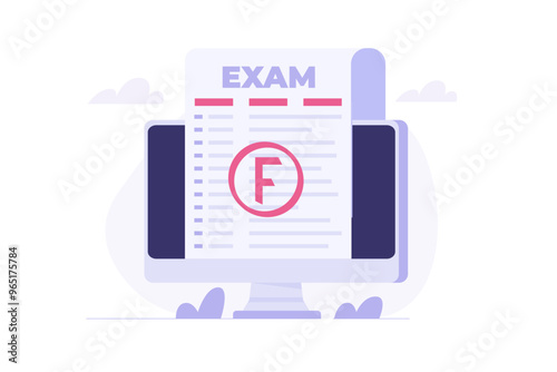 Bad Grade Student, grade f concept. Vector illustration