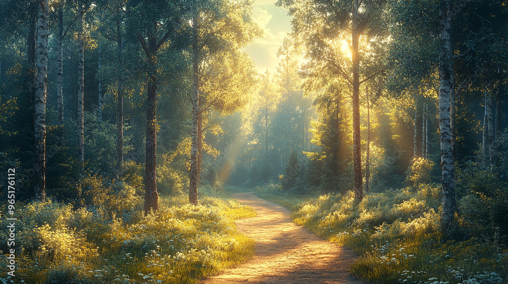 A serene forest path illuminated by golden sunlight, surrounded by lush greenery and tranquil nature, perfect for relaxation. A serene forest path illuminated by golden sunlight, surrounded by lush greenery and tranquil nature, perfect for relaxation.