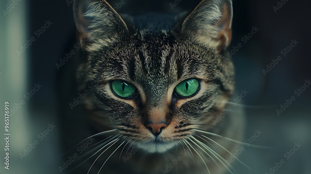 A Close-up Portrait of a Cat with Striking Green Eyes A Close-up Portrait of a Cat with Striking Green Eyes