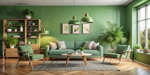 Green Living Room with Mid-...