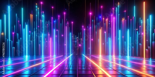 Neon Cityscape Digital Abst...