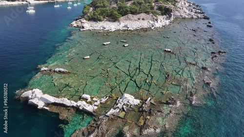 Aerial view of Alyki Ancient Marble Quarry, Thassos, Greek Islands, Greece, Europe  photo