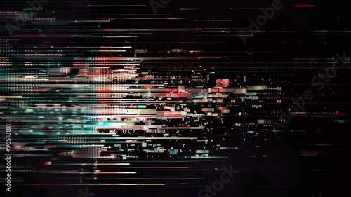 Abstract complex glitch with pixel effect in tech background use shading and glitches texture express mysterious design or complex flow through tiny object convey sense of future digital scene. AIG53.