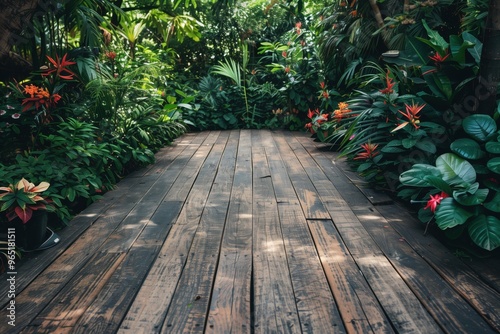 wooden flooring in the garden