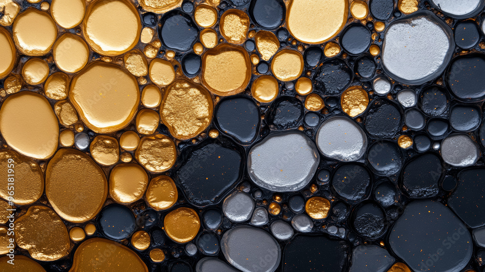 Abstract background with clusters of metallic paint bubbles in copper gold and silver shades Abstract background with clusters of metallic paint bubbles in copper gold and silver shades