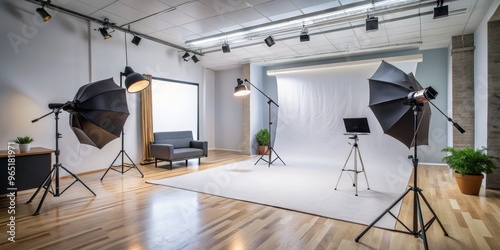 Professional Photography Studio Setup with Lighting and Backdrop, photography ,studio ,lighting photo