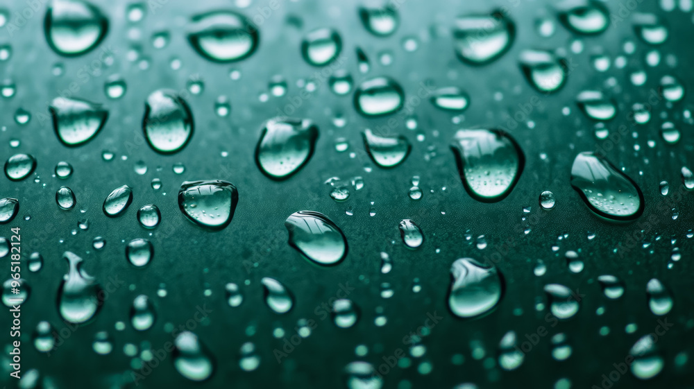 Abstract patterns of water droplets on glass with soft blue and green background tones Abstract patterns of water droplets on glass with soft blue and green background tones