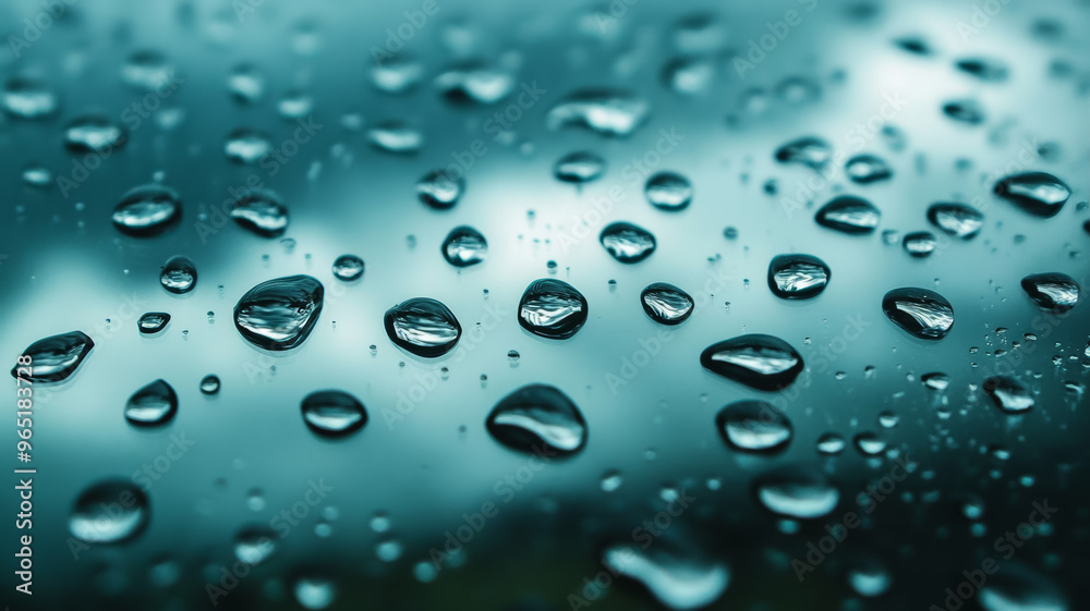 Heavy raindrops on glass with dark storm clouds in the background Heavy raindrops on glass with dark storm clouds in the background