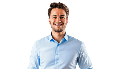 Portrait of a smiling handsome businessman in a casual pose, studio photo, isolated on transparent background