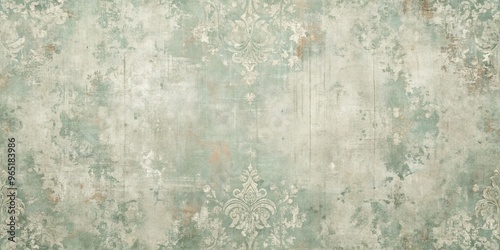 Vintage Green Damask Patter...