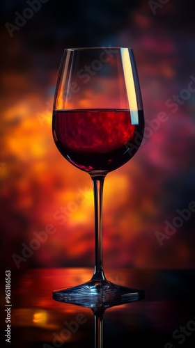 Glass of red wine with colorful bokeh background, elegant and sophisticated concept