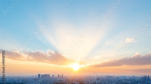 Bright sunrise over a cityscape, representing the dawn of a new era