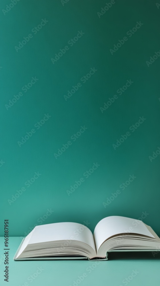 Open book against green background, minimal composition. Knowledge and learning concept Open book against green background, minimal composition. Knowledge and learning concept