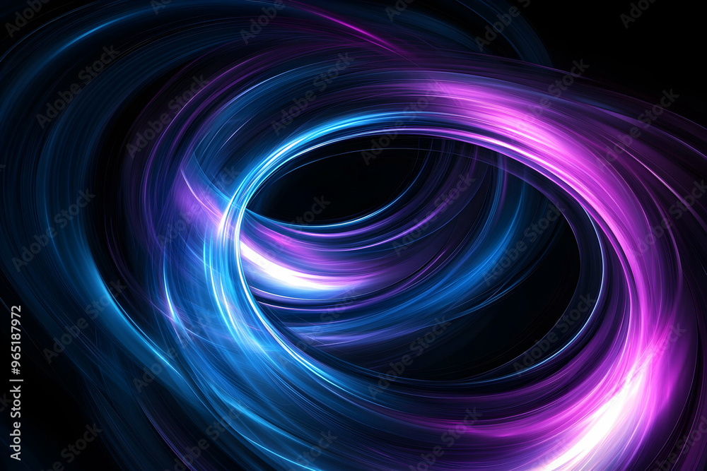 Abstract swirling light patterns in blue and purple on a black background. Abstract swirling light patterns in blue and purple on a black background.