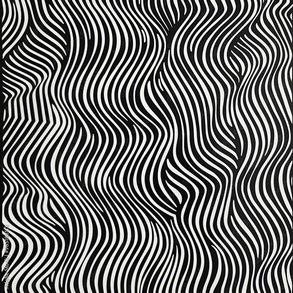 Fototapeta premium A black and white pattern of simple, swirling shapes that resemble the contours found in zebra stripes, seamless zebra pattern, black and white pattern, zebra skin texture, zebra skin pattern, zebra,