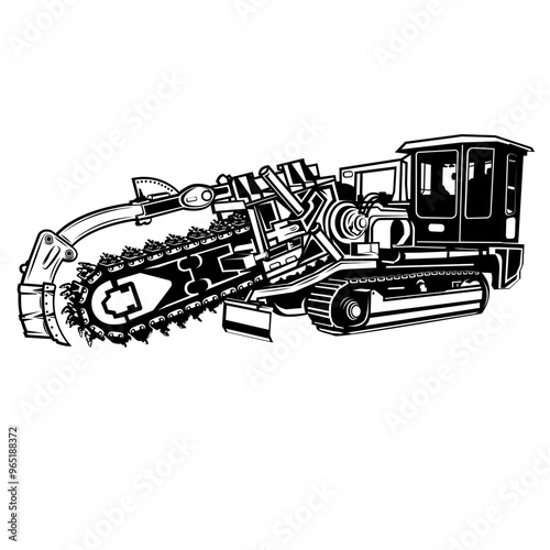 Trencher | Heavy Equipment | Skilled Driver | Digger Machine | Construction Equipment | Skilled Operator | Heavy Machine | Machinery | Original Illustration | Vector and Clipart | Cutfile and Stencil