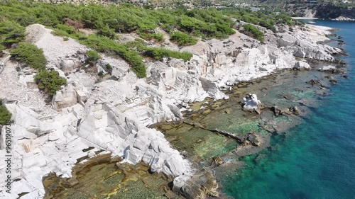 Aerial view of Alyki Ancient Marble Quarry, Thassos, Greek Islands, Greece, Europe  photo