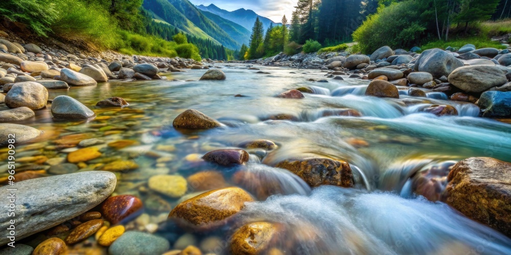 Crystal clear alpine stream flowing over smooth stones , alpine, stream, water, nature, fast flow, shallow, beautiful, serene Crystal clear alpine stream flowing over smooth stones , alpine, stream, water, nature, fast flow, shallow, beautiful, serene