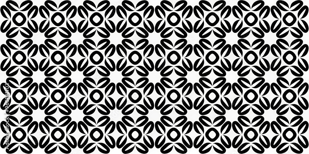 Black and White Floral Pattern with Circular Elements, Design, Geometry , Pattern, Tile Black and White Floral Pattern with Circular Elements, Design, Geometry , Pattern, Tile