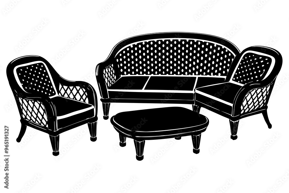 Fototapeta premium Black and white sofa set vector illustration 